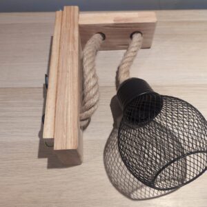 Wooden Wall Light Industrial Sconce E27 Socket Hemp Rope Black Metal Indoor