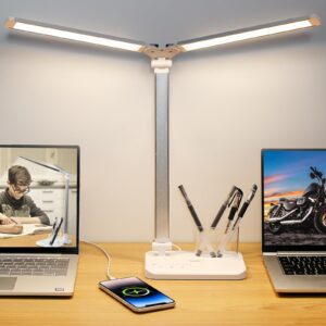 Dual Swing Arm LED Desk Lamp with USB Charging