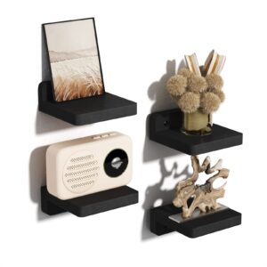 Set of 4 Black Wooden Floating Wall Shelves 10.2cm x 10.2cm