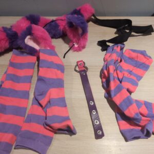 Cat Costume Set Ears Tail Striped Socks Pink Purple Fancy Dress Halloween