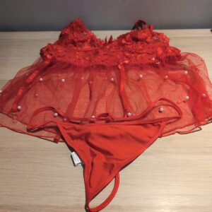 Women's Red Lace Lingerie Set with Garter Belt Size M - Sexy Underwear EVELIFE
