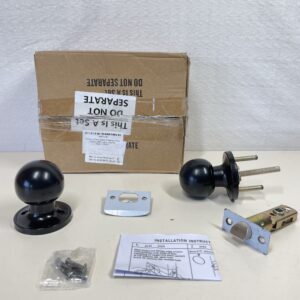 PinLin 3 Pack Black Passage Door Knobs with Latch, Interior Keyless Door Locks for Closet/Hallway, Round Stainless Steel Door Handle Locks, Easy Installation