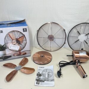 Tower T605000C Metal Desk Fan with 3 Speeds, Automatic Oscillation, 12", 35W, Copper