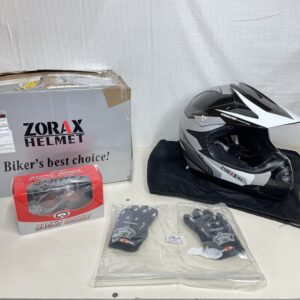 Zorax ZOR-X19 White S (49-50cm) PREDATOR Kids Motorbike Motocross MX Helmet & Gloves S (5cm) & Goggles & Balaclava
