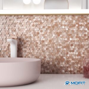 Self Adhesive Hexagon Mosaic Tiles Rose Gold Metal Kitchen Splashback 4 Pack
