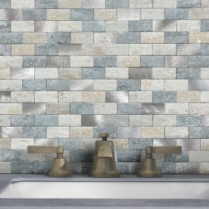 MOFIT Self Adhesive Wall Tiles Kitchen Brick Mosaic Peel & Stick Blue Grey 5pcs