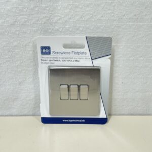 BG Electric FBS43 Nexus Flatplate 2 Way Light Switch Screwless Brushed Steel 3 Gang 20A 16AX