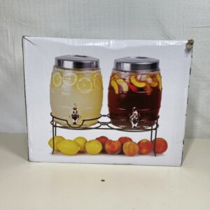 Bar Drinkstuff Dual Barrel Glass Drinks Dispenser with Stand - 10 Litre Total Capacity