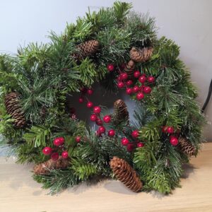 Christmas Wreath Pre-lit 45cm Artificial Pine Garland LED Lights - Green