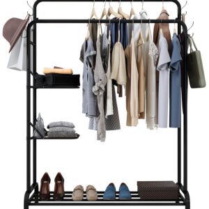 Heavy Duty Clothes Rail 100kg Double Rail Adjustable Shelves Free Standing