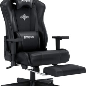 Darkecho Gaming Chair Ergonomic Racing Office Computer Chair with Footrest Leather Reclining Adjustable Armrest High Back Headrest and Lumbar Support Black
