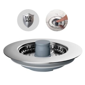 Hibbent Kitchen Sink Plug,Kitchen Sink Strainer and Stopper Combo, Stainless-wrap Shell and Stainless Strainer,Anti-Clogging,Kitchen Sink Strainer Plug,and Prevent Odors-Sinks Depth > 22mm