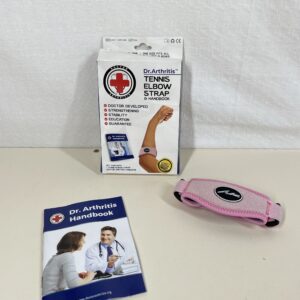 Dr. Arthritis Tennis Elbow Support Strap for Women & Men, Golfers Elbow Support Brace and Doctor Written Handbook (Pink, Single)