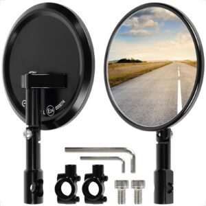 Evermotor Motorcycle Bar End Mirrors 360° Adjustable CNC Aluminium Universal 7/8in Handlebars – Black (Pair)