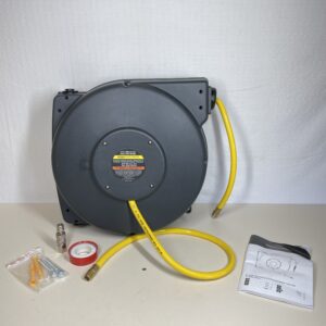  Retractable Air Hose Water Reel, Polypropylene Plastic, 9.5 mm x 15 m Hybrid Polymer Hose, Max. 20 BAR - Grey, Yellow, Black, AmazonCommercial