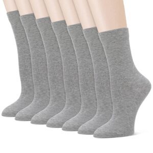 Women's Cotton Crew Socks 7 Pairs Breathable Thin Office Casual – Grey UK 4 - 6.5