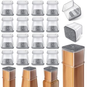 24 Pcs Chair Leg Floor Protectors Square, Silicone Felt Furniture Leg Pads Caps Covers for Hardwood Floors (Fit:19-25mm)