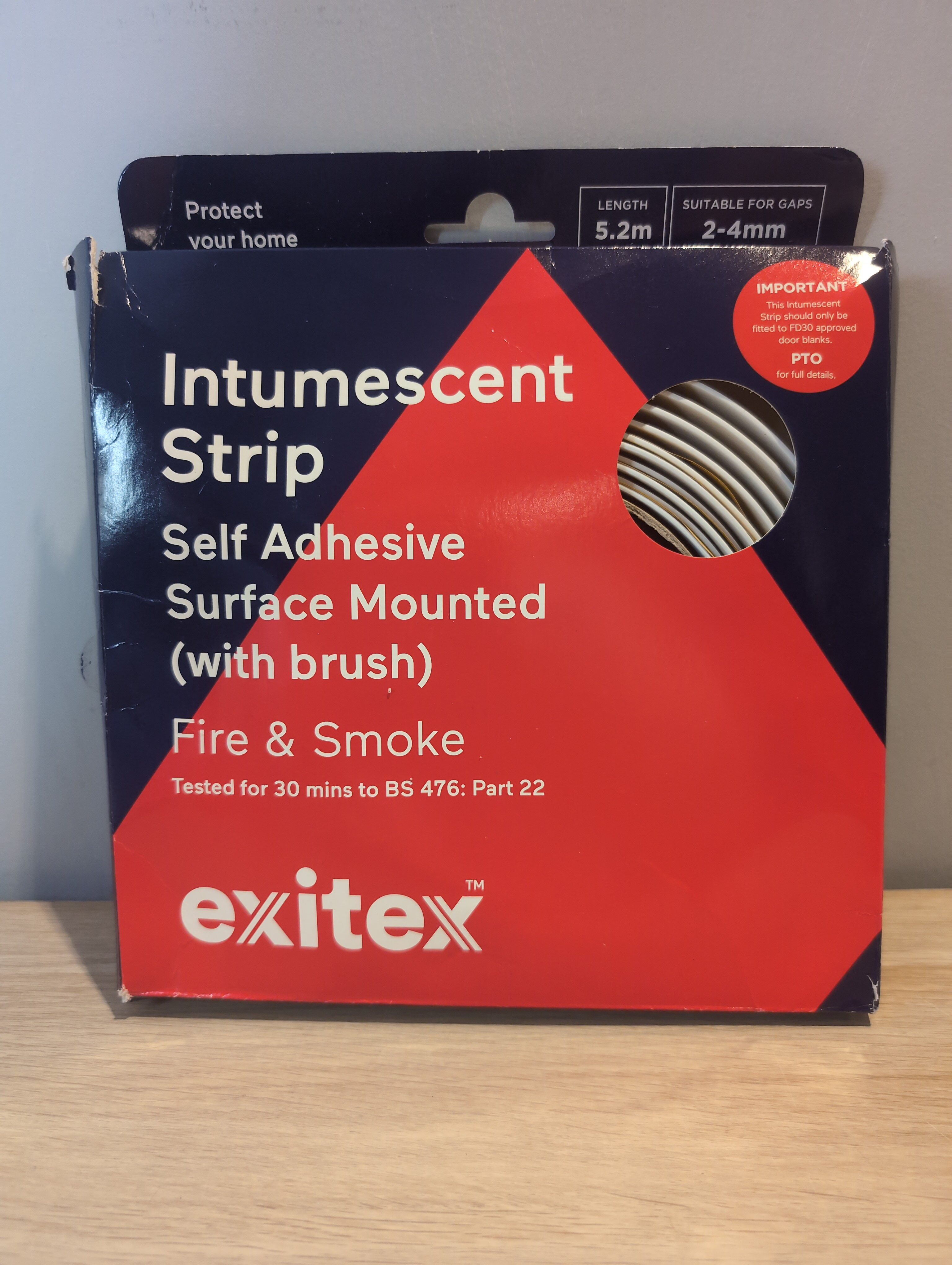 Exitex Intumescent Fire Door Strip with Brush, White, 5.2m Self Adhesive