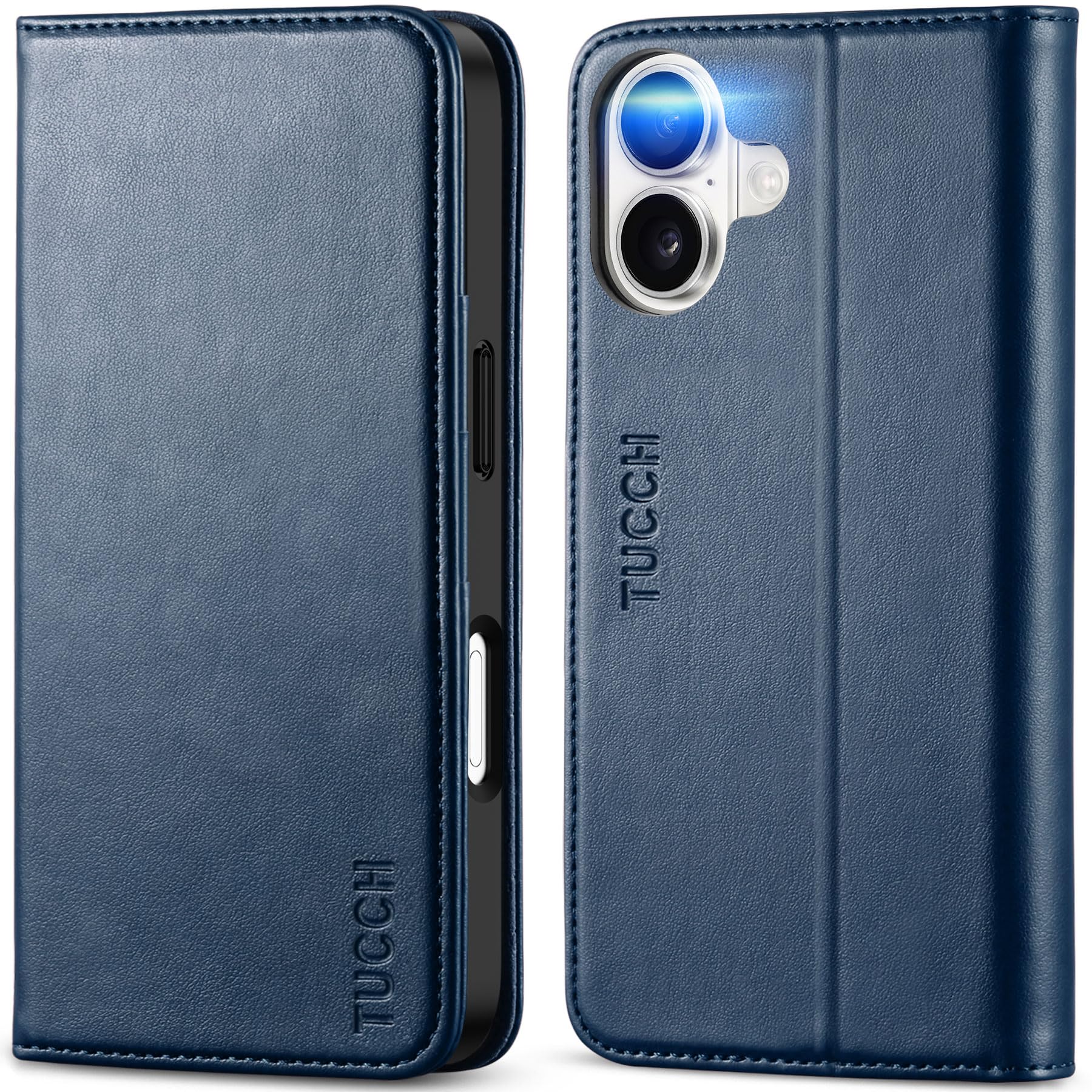 TUCCH iPhone 17 Wallet Case Leather RFID Blocking 3 Card Slots Navy Blue - Image 4