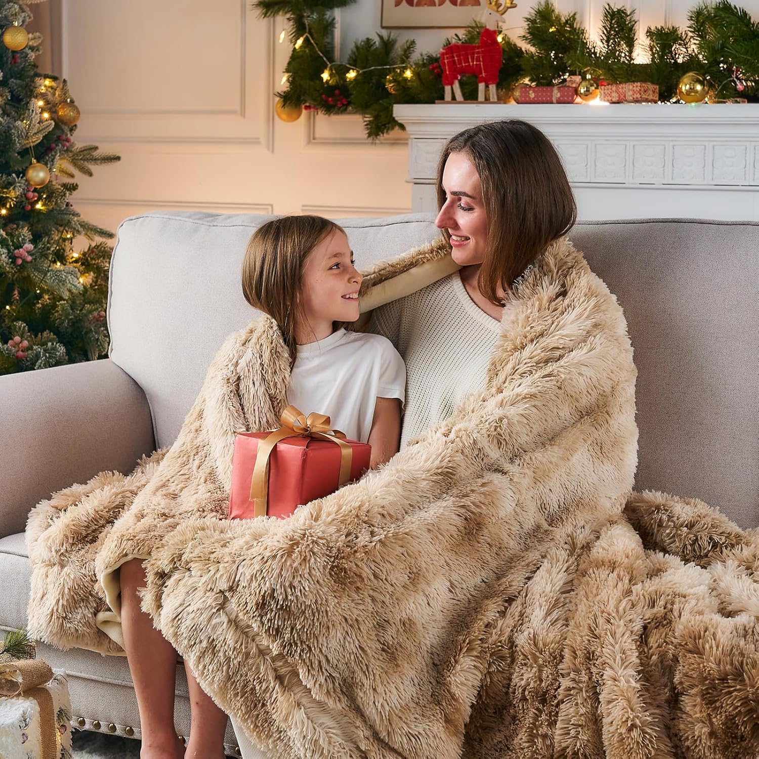 Wajade Sherpa Fleece Throw Blanket Fluffy Faux Fur Khaki White 130x160cm - Image 7