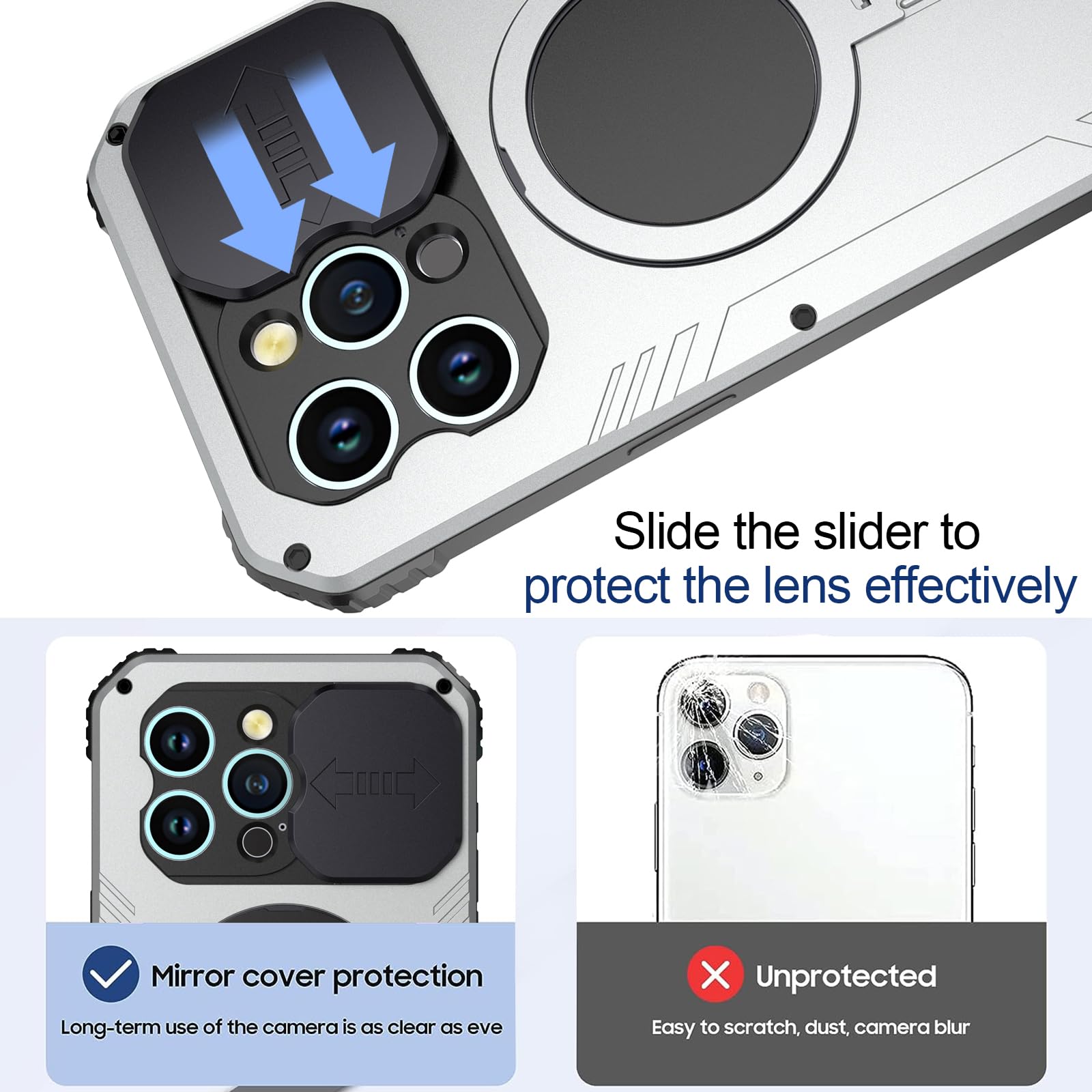 iPhone 15 Pro Case Camera Slider Cover Screen Protector Metal Armour Blue - Image 5