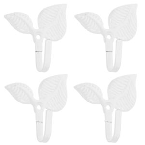 Curtain Tieback Hooks 4pc Leaf-Shaped Iron Wall-Mounted – White