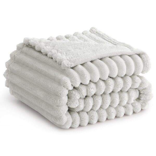 Fleece Throw Blanket Soft Warm Ribbed Sofa Bed 150x200cm Light Beige