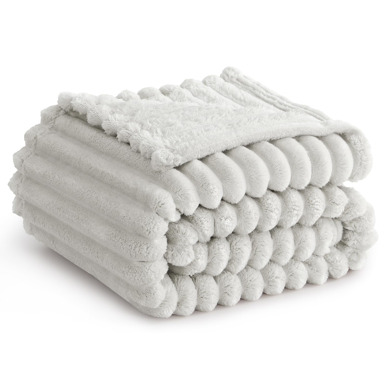 Fleece Throw Blanket Soft Warm Ribbed Sofa Bed 150x200cm Light Beige