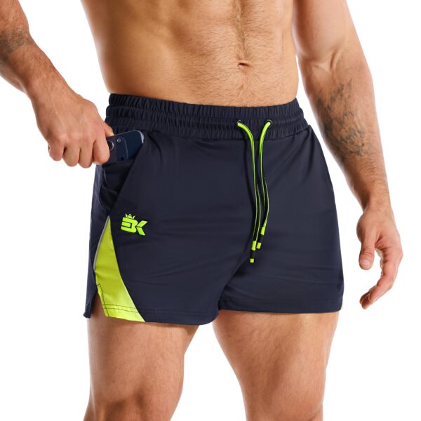 Men's Running Gym Shorts Navy Breathable Zip Pockets Lightweight S