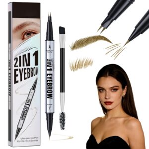 2-in-1 Eyebrow Pencil Waterproof Long-Lasting Microblading Effect – Light Brown