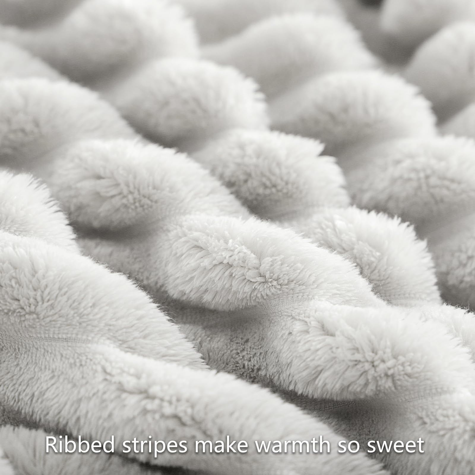 Fleece Throw Blanket Soft Warm Ribbed Sofa Bed 150x200cm Light Beige - Image 7