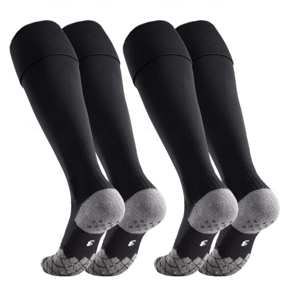 Knee High Football Socks 2 Pack Anti Slip Grip Black UK 6-8