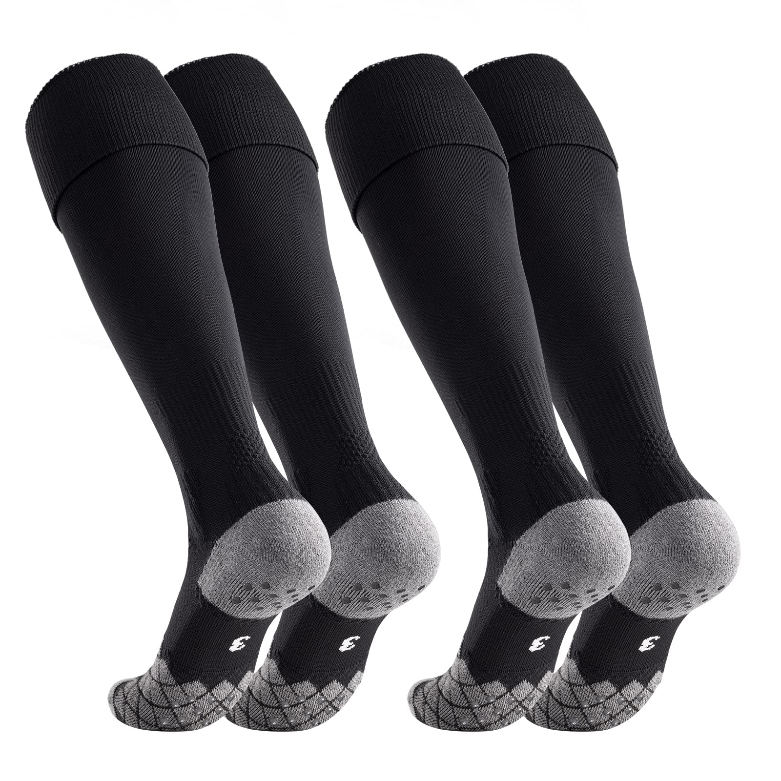 Knee High Football Socks 2 Pack Anti Slip Grip Black UK 6-8