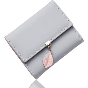 RFID Blocking PU Leather Ladies Wallet Zipped Coin Purse with Card Slots – Leaf Pendant