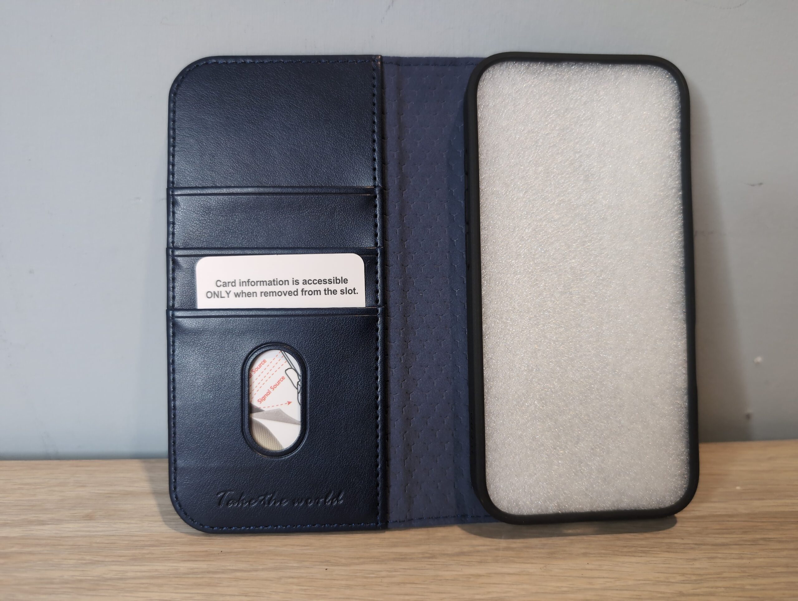 TUCCH iPhone 17 Wallet Case Leather RFID Blocking 3 Card Slots Navy Blue