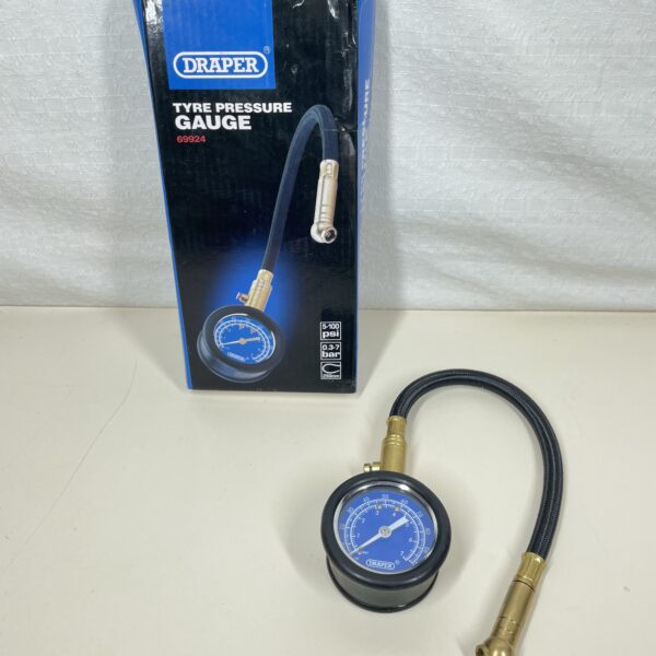 Draper 69924 Tyre Pressure Gauge with Flexible Hose - Car Van Air Gauge