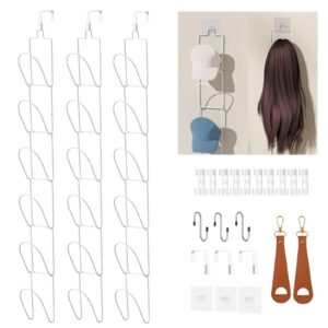 Overdoor Hat Rack Hanger 18-Piece Cap Display Wall-Mounted Trapezoidal Hooks for Caps Scarves – White 18pcs