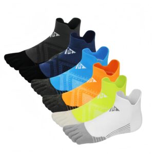 Men's Running Socks Cotton Ankle Toe Socks Trainer Breathable Comfortable for Daily, Training, Fitness, 6 Pairs
