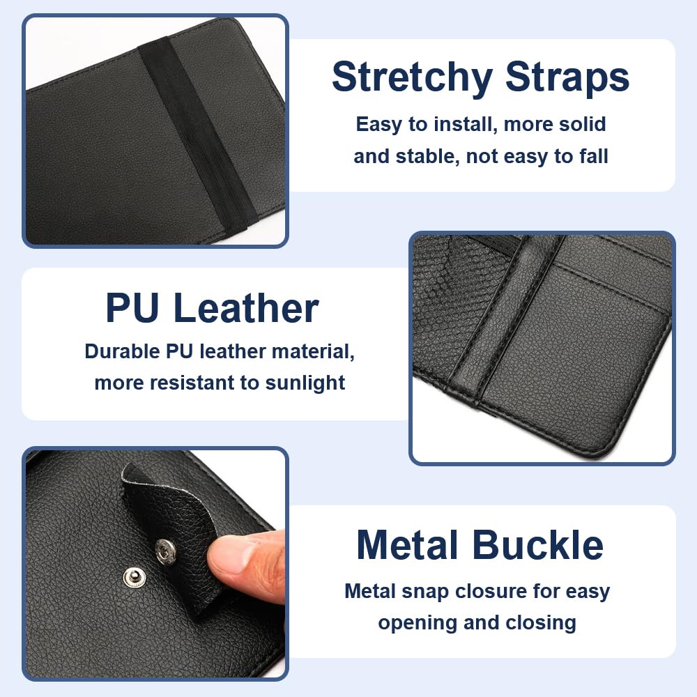 Car Sun Visor Organiser PU Leather Multi-Pocket Storage Pouch Universal - Image 7