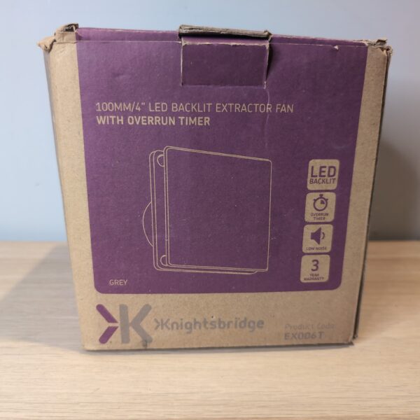 Knightsbridge EX006T Extractor Fan 100mm 4" LED Backlit Grey Overrun Timer