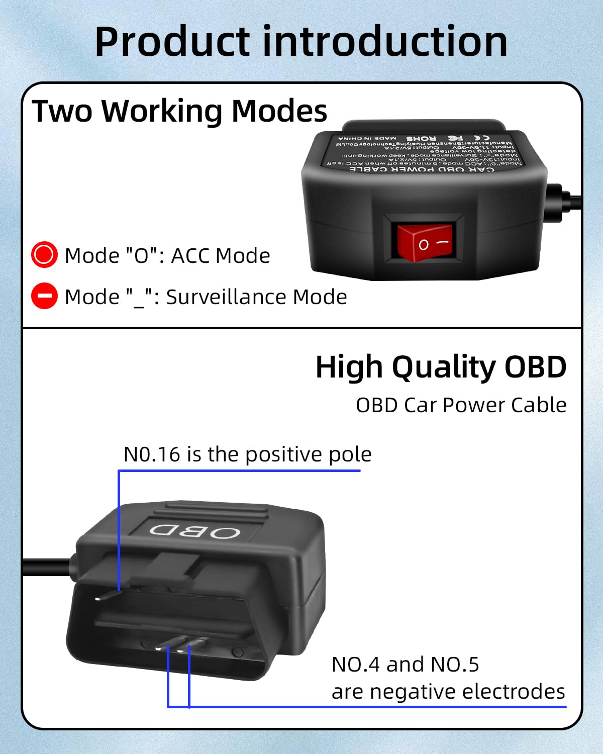 OBD-II Hardwire Power Cable USB Micro Adapter Switch 12-24V to 5V 3.5m 90° - Image 2