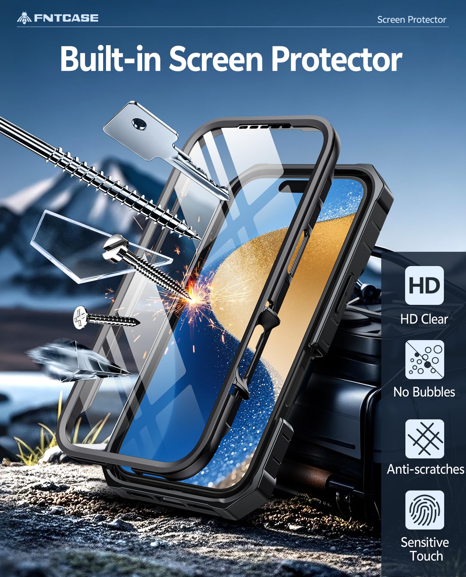 FNTCASE iPhone 17 Pro Case Military Grade Shockproof Kickstand Cover Black - Image 8
