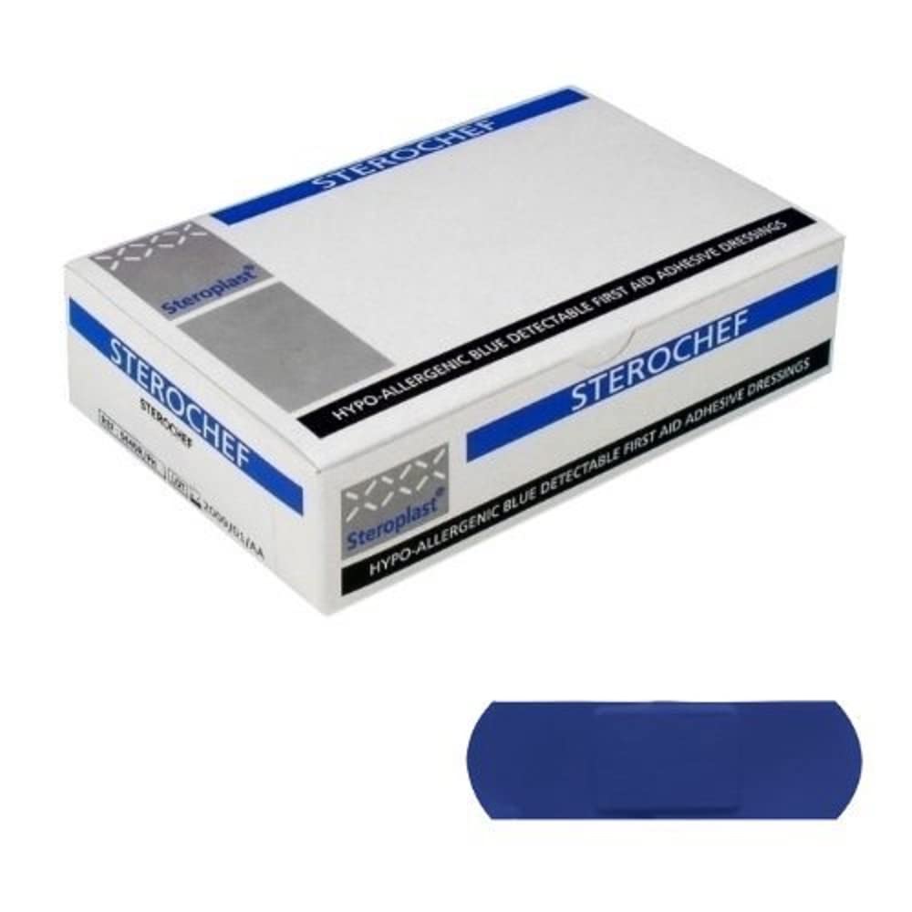 Metal Detectable Plasters Pack of 100 Blue 7.5 x 2.5cm Catering First Aid