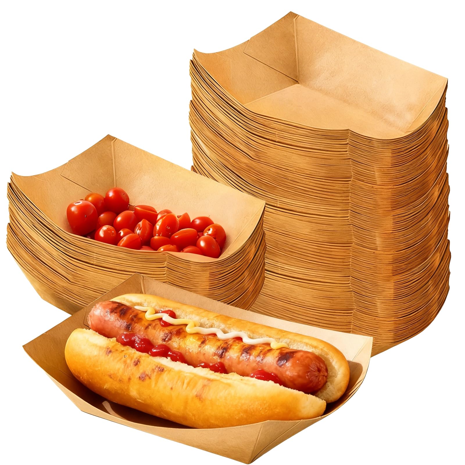 Party Food Trays 100pcs Recyclable Brown Trays for Fries Snacks Parties Catering