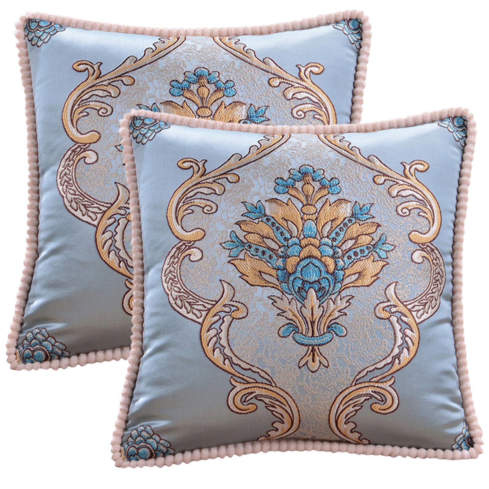 Embroidered Cushion Cover Decorative Throw Pillow Case Soft 48x48cm – Navy Blue