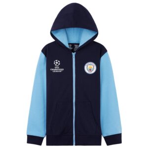 Manchester City F.C. Boys' Zip-Up Hoodie Team Logo Hooded Sweatshirt – Navy 7-8 Years