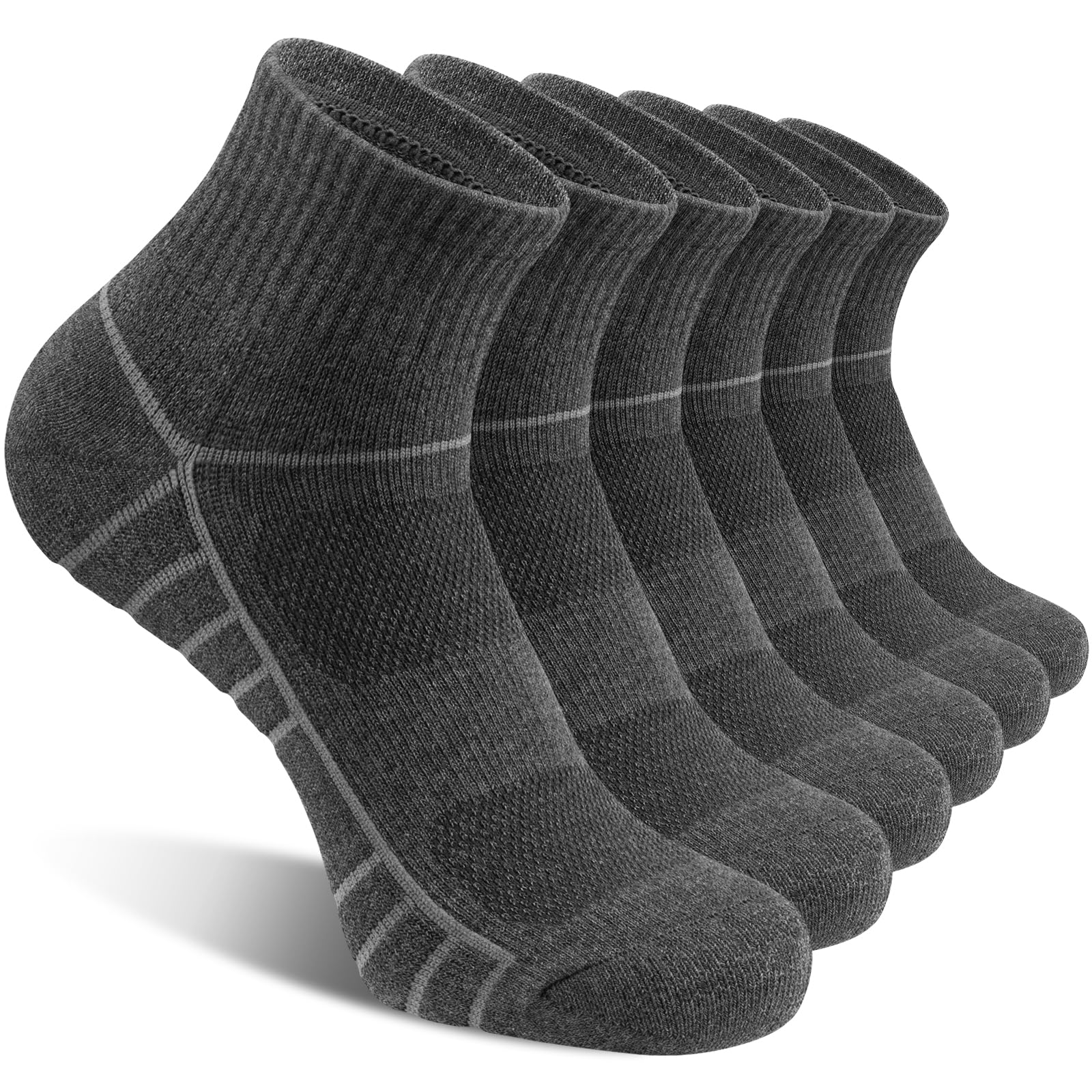 6 Pairs Quarter Ankle Trainer Socks Cushioned Anti-Blister Cotton