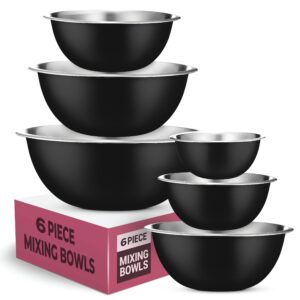 Stainless Steel Nesting Mixing Bowls 8QT Easy-Clean Space-Saving – Black / Silver