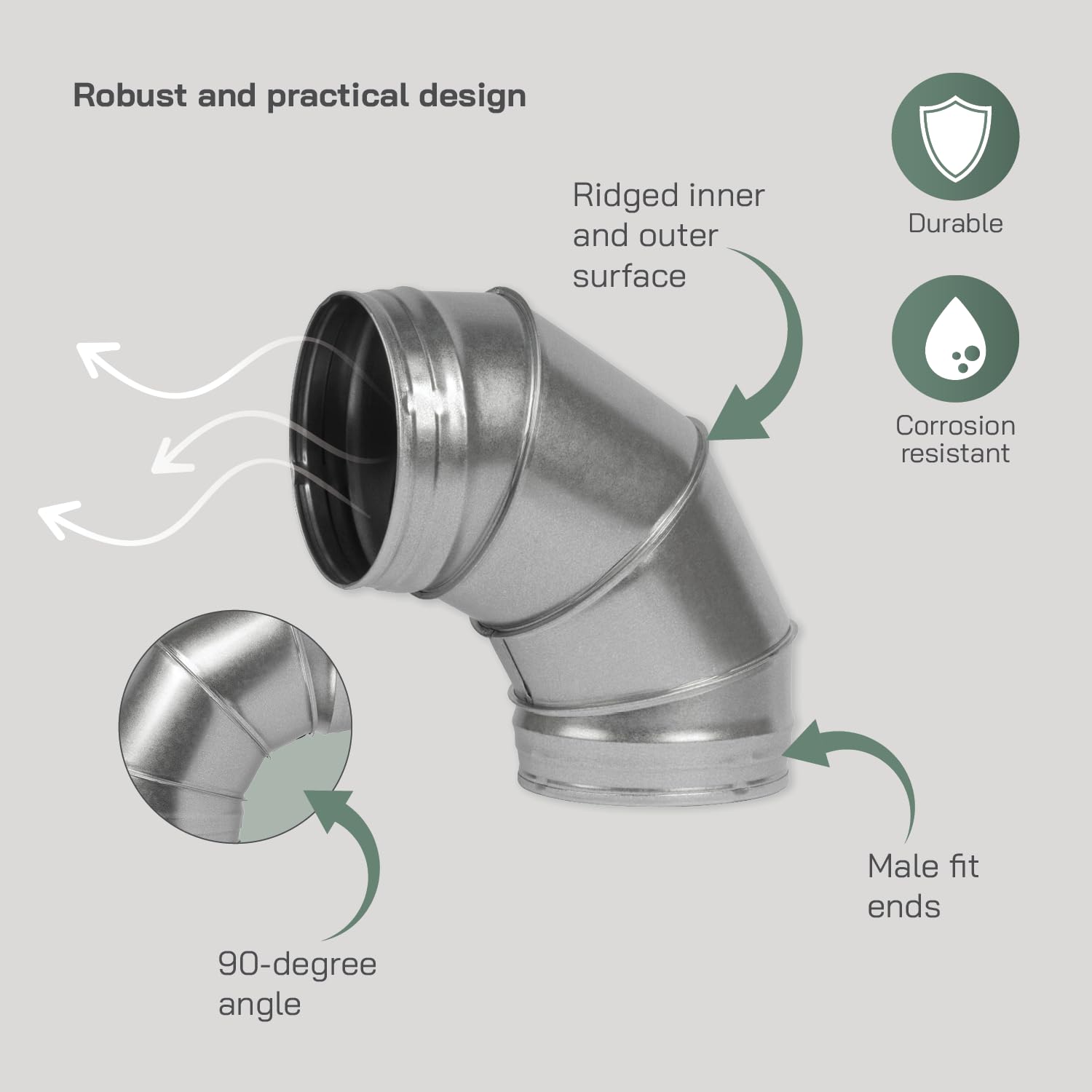 Ø150mm Galvanised Steel Duct Elbow 90° Bend Ventilation Fitting Ducting - Image 7