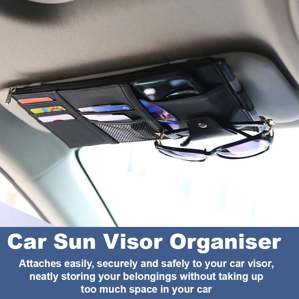 Car Sun Visor Organiser PU Leather Multi-Pocket Storage Pouch Universal - Image 9